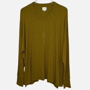Offline by Aerie Long Sleeve Henley Top XXL Mustard Yellow Ribbed Knit Thumbhole